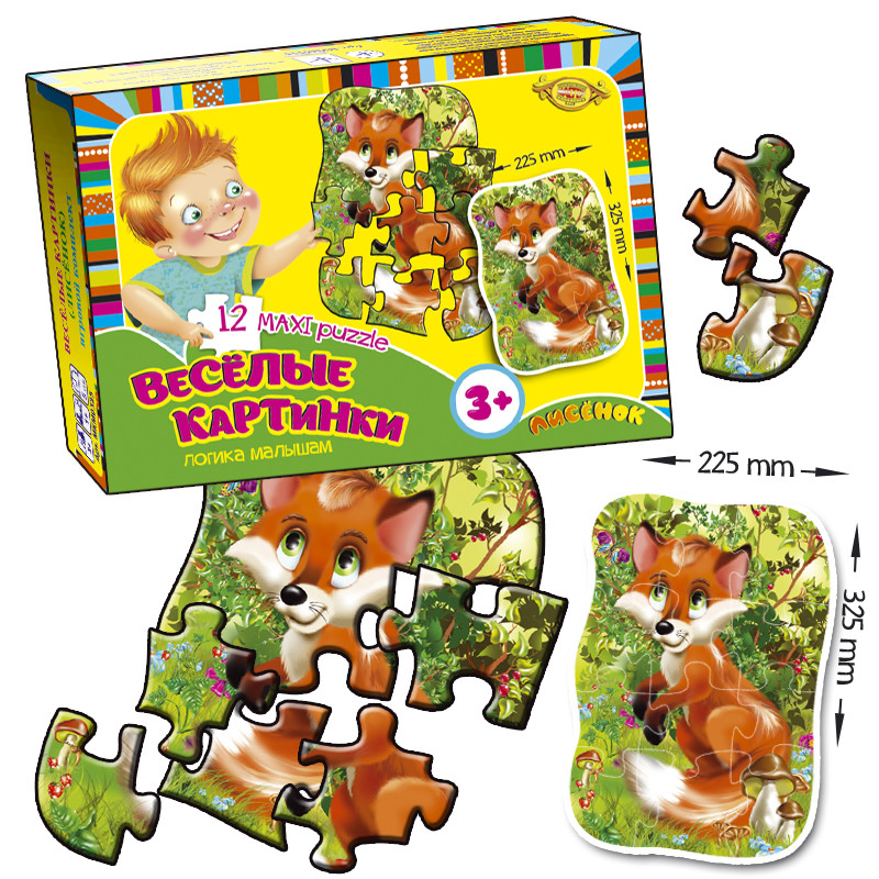 Дитяча настільна гра "Веселі картинки. Лисеня" MKM0335, 12 пазлів