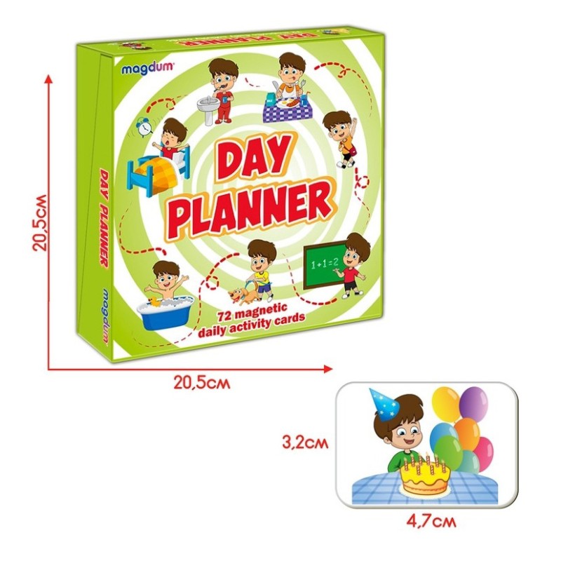 Дитячий розвиваючий набір магнітів "Розпорядок дня" ML4032-03, 72 магнітні фігурки