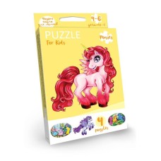 Дитячі розвиваючі пазли "Puzzle For Kids" PFK-05-12, 2 картинки  Єдиноріг червоний