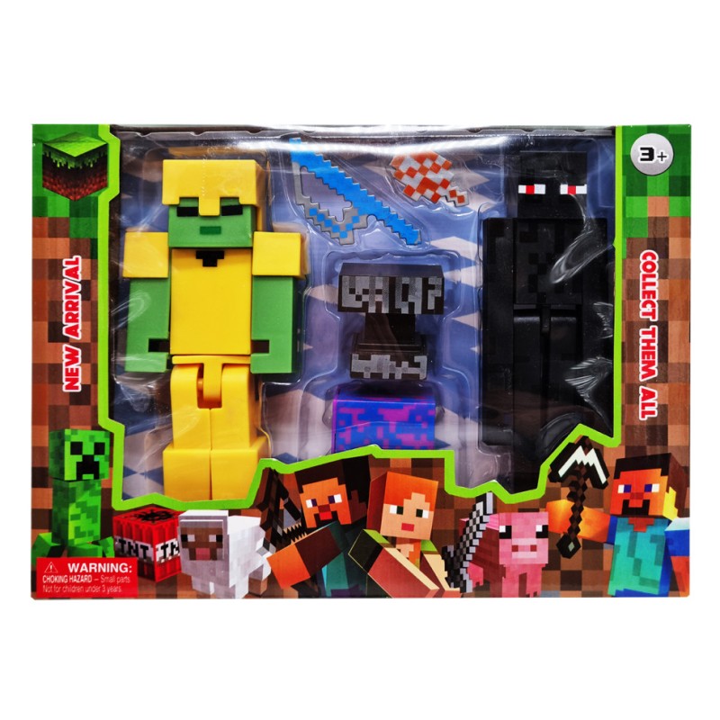 Ігровий набір фігурок Майнкрафт Зомбі в золотій броні та Ендермен 48111-3 з аксесуарами