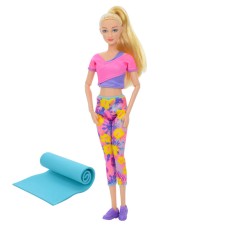 Дитяча лялька Yoga girl DEFA 8489, 28см, йогамат, шарнірна Рожевий