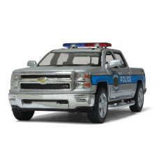 Инерционная машинка "Police" Chevrolet Silverado 2014 KT5381WPR(Silver) металл, серый, масштаб 1:46
