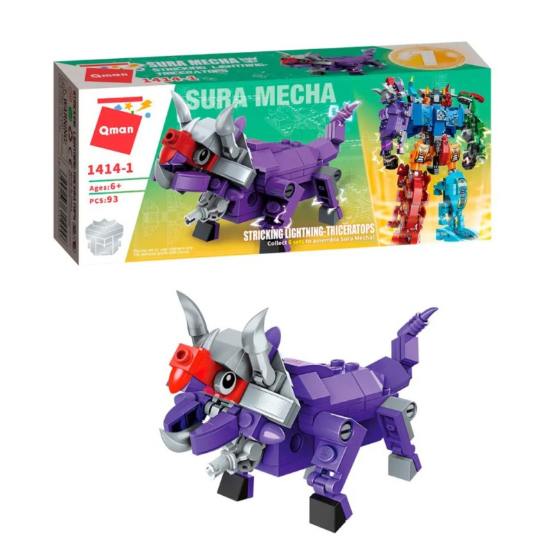 Дитячий Конструктор Qman 1414-1-6 трансформер (робот + динозавр) 93 дет Triceratops