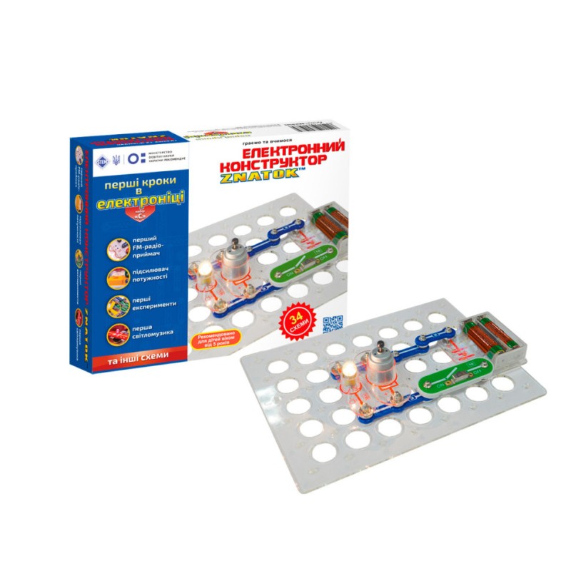 Конструктор Знаток "Перші кроки в електроніці" ZNATOK REW-K062, 34 схеми, набір С