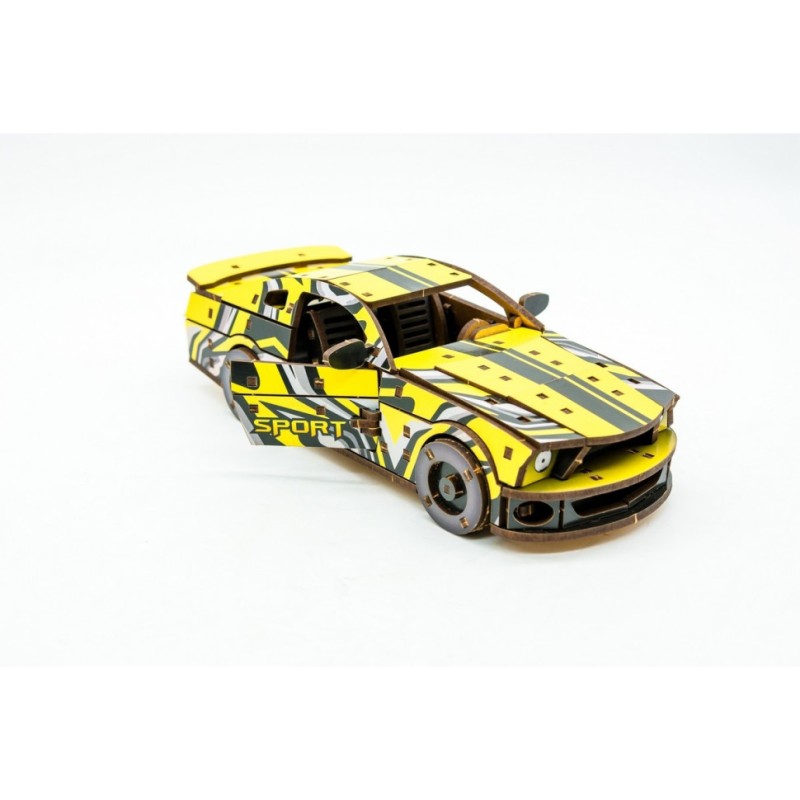 Дерев'яний 3D конструктор "Muscle car GT" Puz-00638, 162 деталі, жовтий