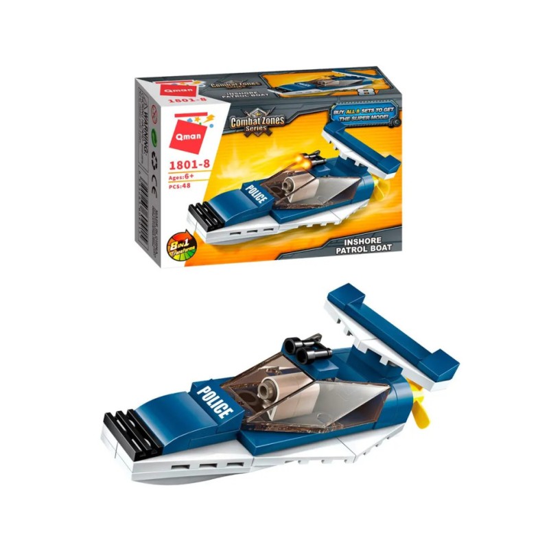 Конструктор Qman 1801-1-8 поліція, транспорт, 45-49 деталей Катер