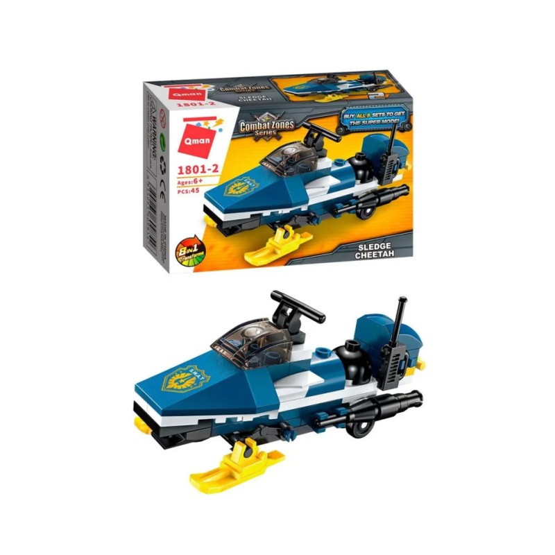 Конструктор Qman 1801-1-8 поліція, транспорт, 45-49 деталей Снігохід