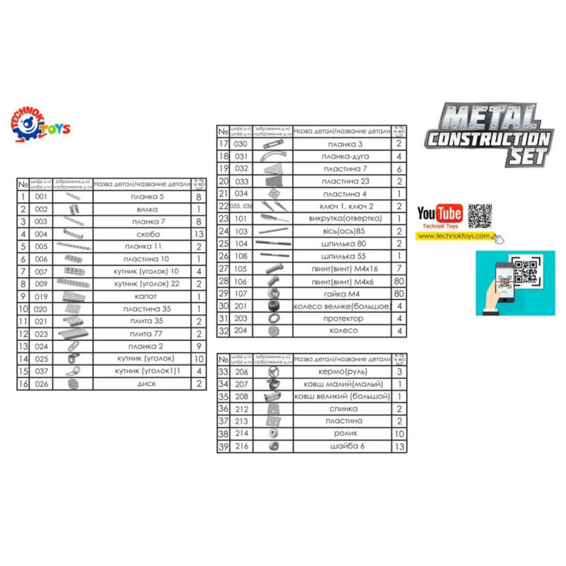 Дитячий Конструктор металевий "Універсал" Технок 3886TXK, 304 деталі