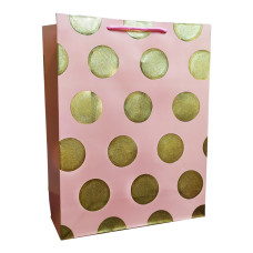Подарунковий пакет 5425L у горошок 31х40х12 см  Рожевий