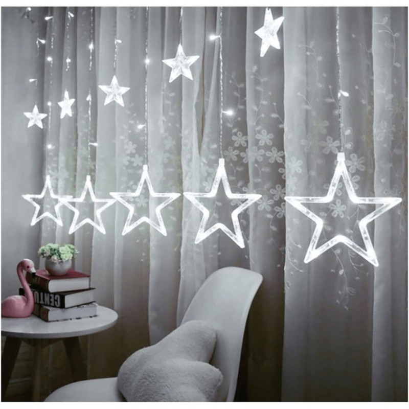 Гірлянда штора "Зірки" ZABI-7 USB 120 L, 3*1 м, USB+батарейка, біла