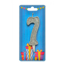 Свічка для торта "Цифра 7" 8011-0008 срібло блиск