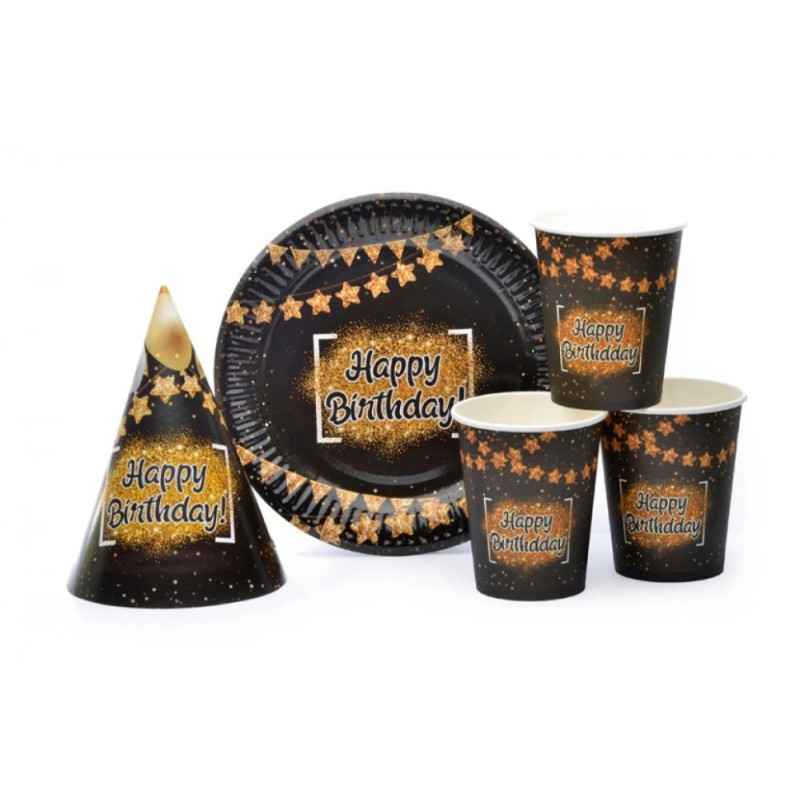 Набір посуду з ковпачками "Happy Birthday black" 8020-0001 на 10 осіб