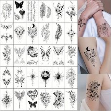 Набор временных тату "Черные мини" black-tattoo-mini-set-30 из 30 черных по 9,5 х 5,5 см