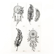 Набор временных тату "Ловцы снов и перья" black-tattoo-mini-set-dre из 4 черных по 9,5 х 5,5 см