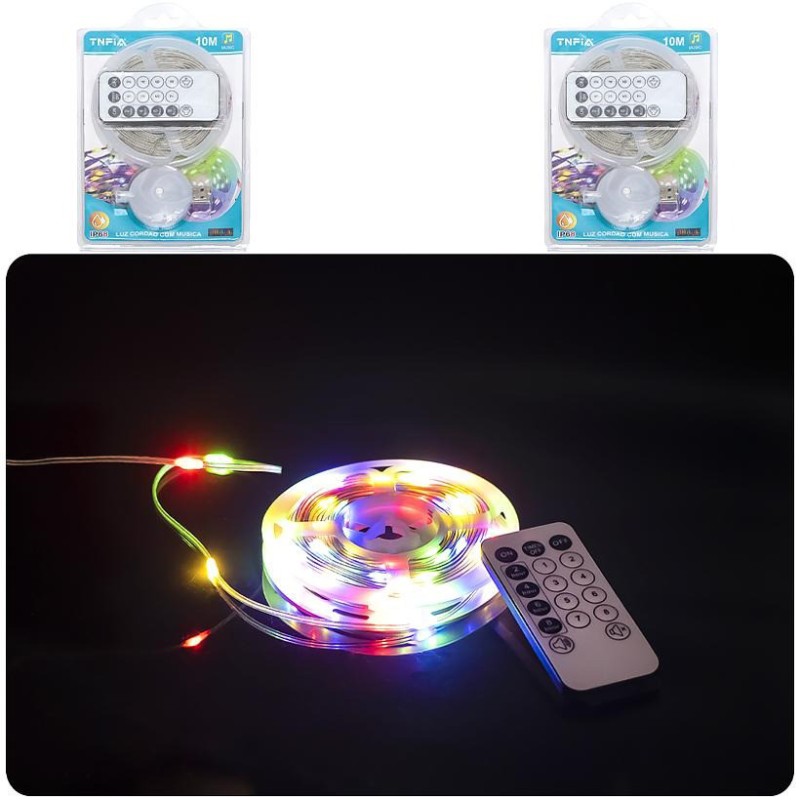 Гірлянда музична LED D-50X, USB 100L стрічка 10 метрів 8 різних мелодій, з пультом