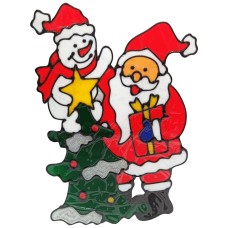 Силиконовая наклейка на стекло "Санта Клаус со снеговиком" 13-65-6,25 х 30 см