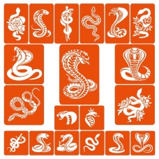 Набор трафаретов для био-тату "Змеи – большой микс" snakes-big-mix 19 штук