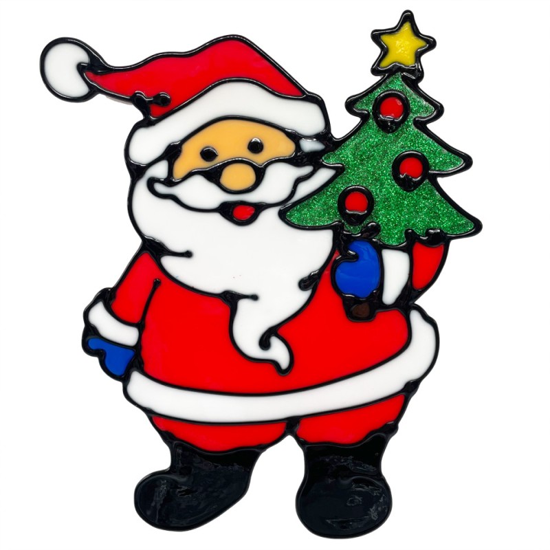 Силіконова наклейка на скло "Санта-Клаус із Ялинкою" 13-63-27, 20 х 15 см