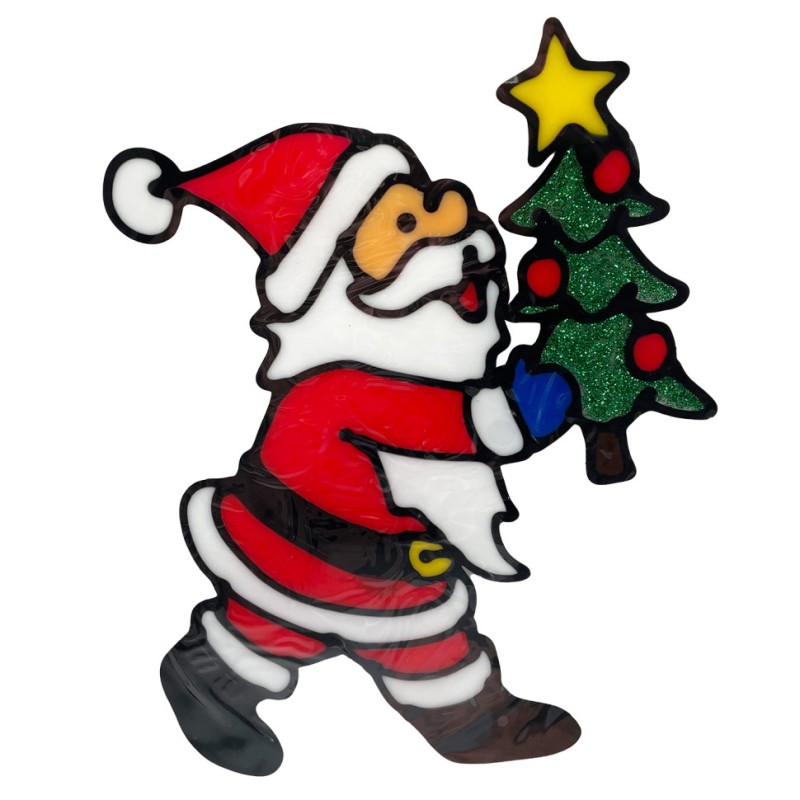 Силіконова наклейка на скло "Санта-Клаус із Ялинкою" 13-63-33, 20 х 15 см