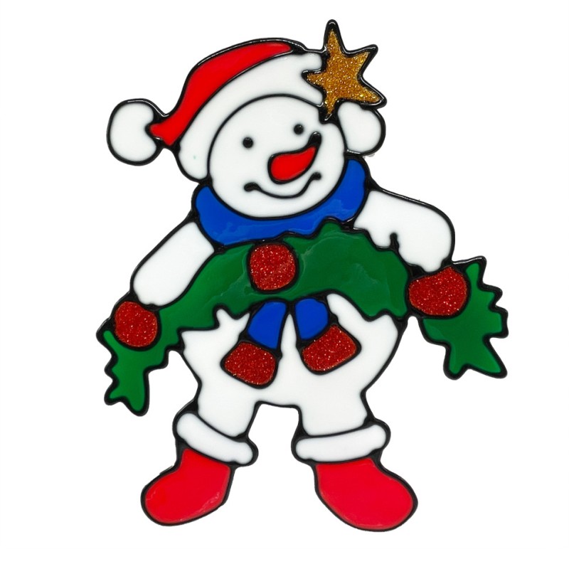 Силіконова наклейка на скло "Сніговик із вінком" 13-63-36, 20 х 15 см