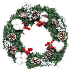 Венок новогодний с шишками и хлопком 84164 (116230) диаметр 35 см