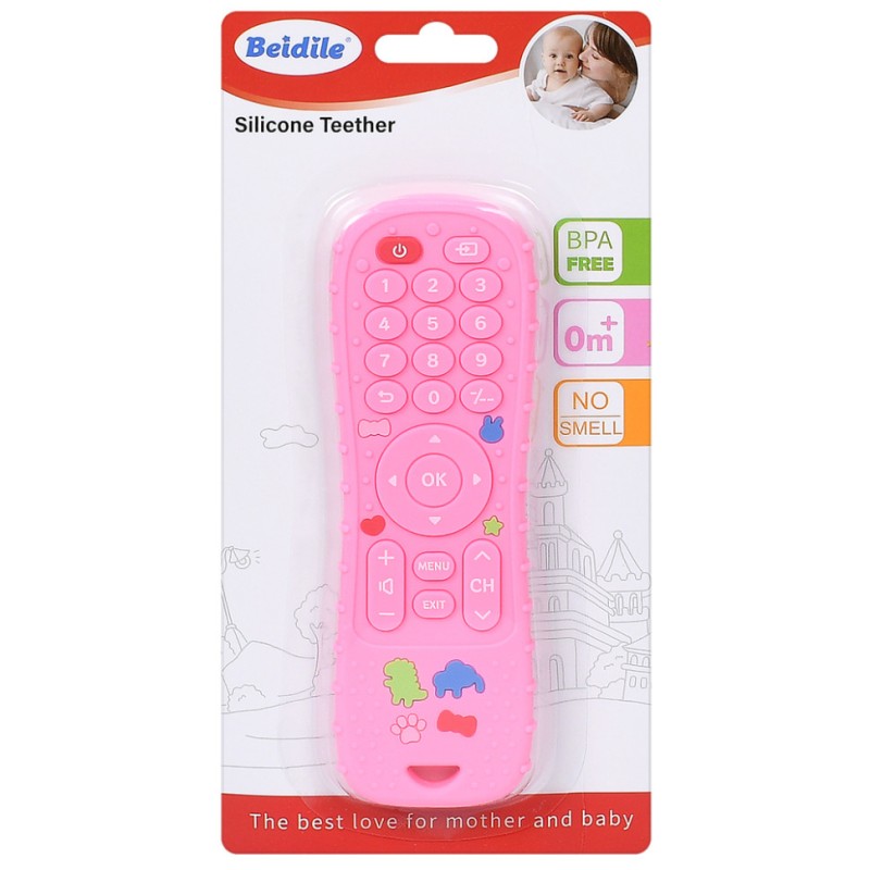 Дитячий текстурний прорізувач "Пульт" INT 0003 силікон Рожевий