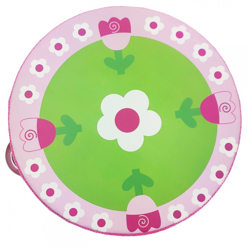 Дерев'яна іграшка Бубен MD 0367 15 см Квіточки на рожевій галявині