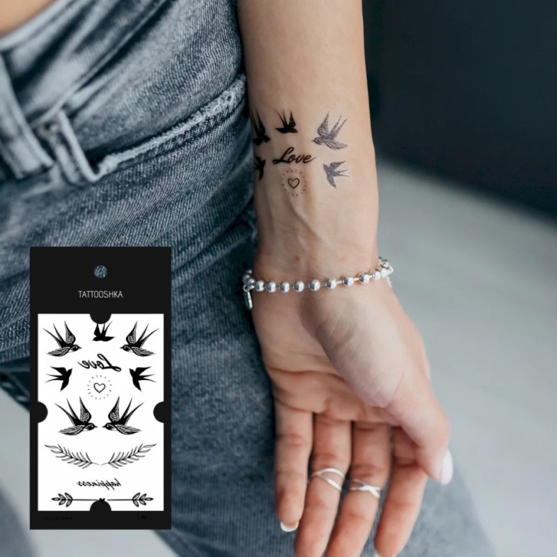 Тимчасове татуювання "Ластівки Love" L-16 чорний