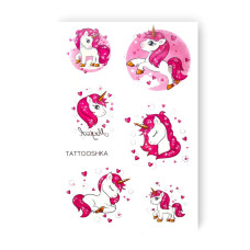 Набор временных татуировок "Розовый единорог" EC-649, 6 картинок
