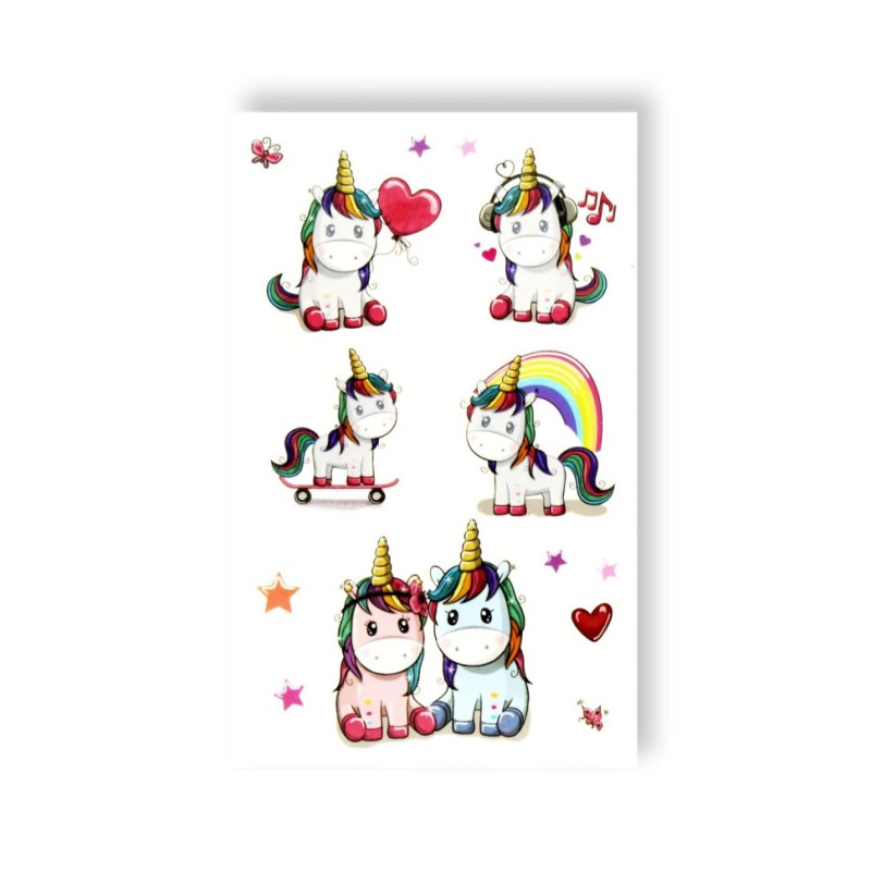 Набір тимчасових татуювань "Дружні єдинороги" EC-662, 5 картинок