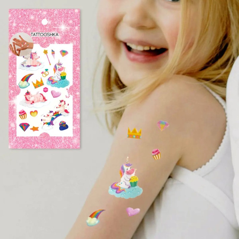 Набір тимчасових татуювань "Єдиноріжки" WS-E044 з блискітками