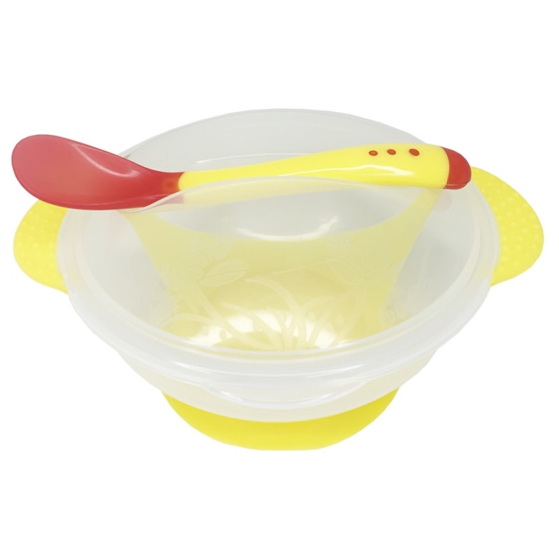 Тарілка на присосці прозора MGZ-0100(Yellow) з термоложкою та кришкою