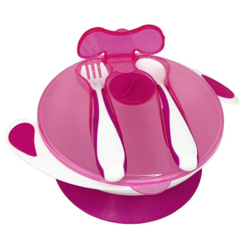 Тарілка на присосці з ложкою та виделкою MGZ-0109(Crimson) 350 мл