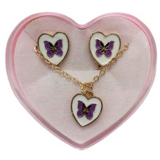 Бижутерия детская 2 в 1 "Фиолетовые Бабочки" B4318-5 серьги + подвеска