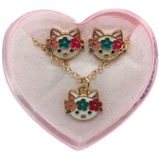 Бижутерия детская 2 в 1 "Белая Киса" B4318-8 серьги + подвеска