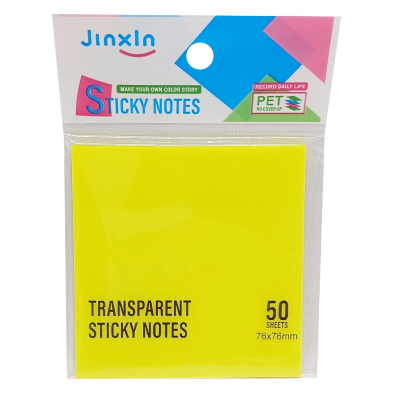 Стікери прозорі для нотаток Р71-1, 50 аркушів, 76 х 76 мм Жовтий
