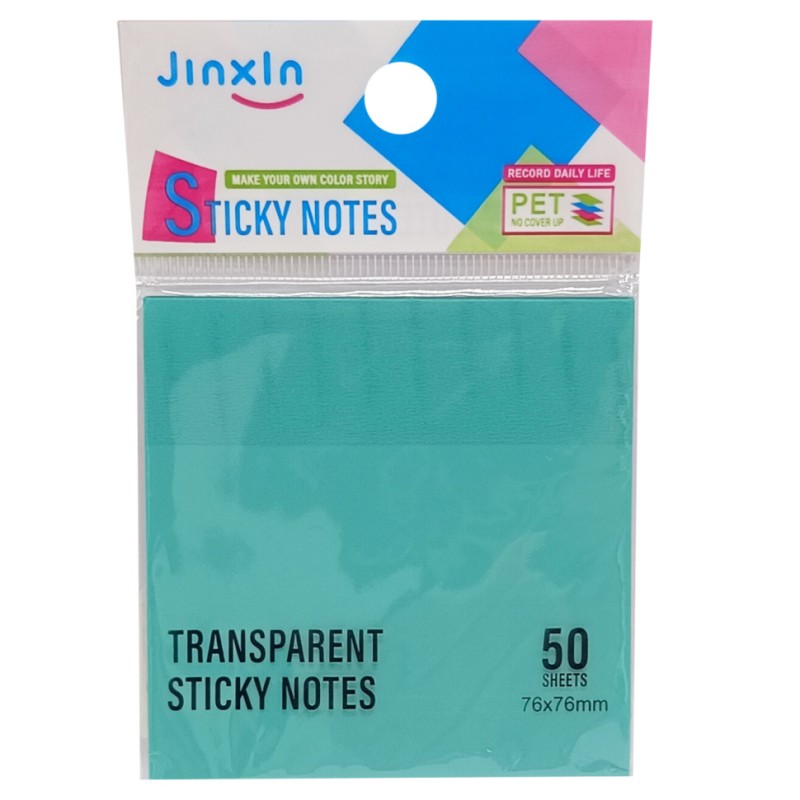 Стікери прозорі для нотаток Р71-2, 50 аркушів, 76 х 76 мм Бірюзовий