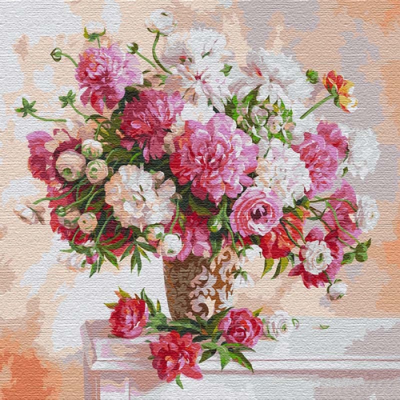 Картина за номерами. "Надихаючись півоніями (big)" 50 * 50см KHO13117