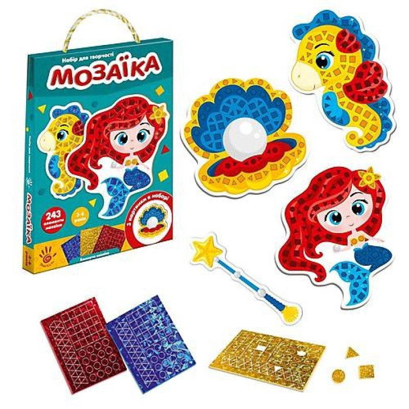 Дитячий набір для творчості «Блискуча мозаїка. Русалочка» VT4511-06, 243 м'які наклейки