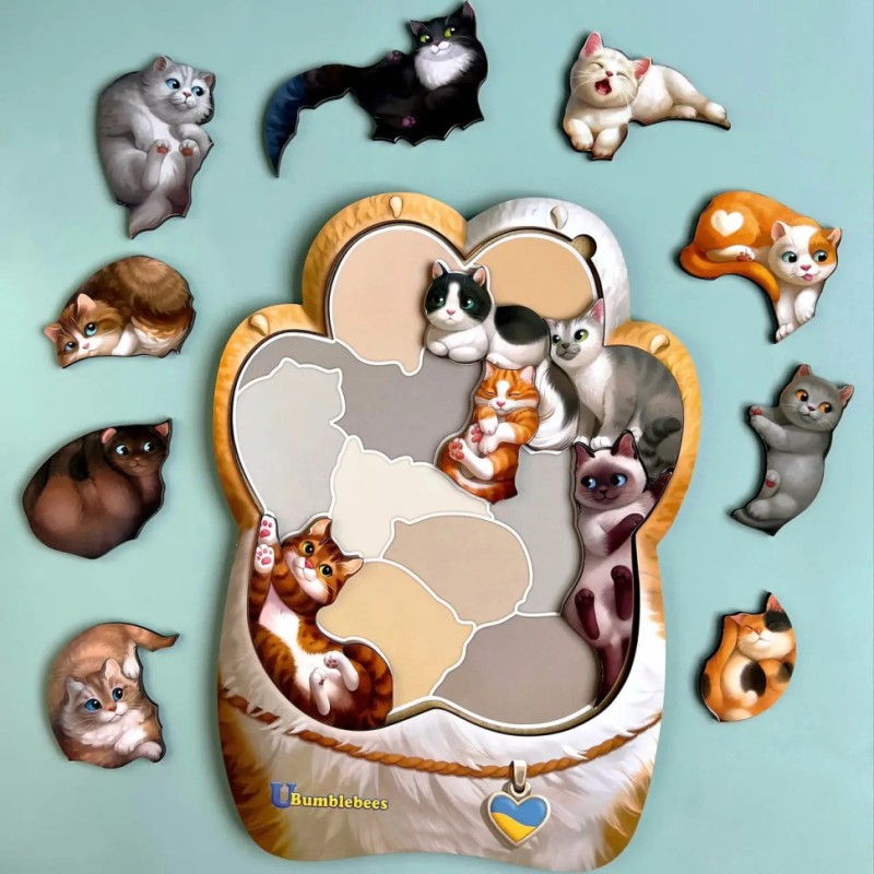 Дерев'яний пазл-вкладиш "Котики-муркотики" Ubumblebees (ПСФ133) PSF133