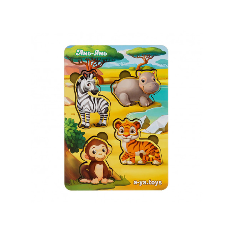 Дерев'яний пазл-вкладиш "Тварини Африки-1" Ubumblebees (ПСФ059) PSF059 фон із підказкою