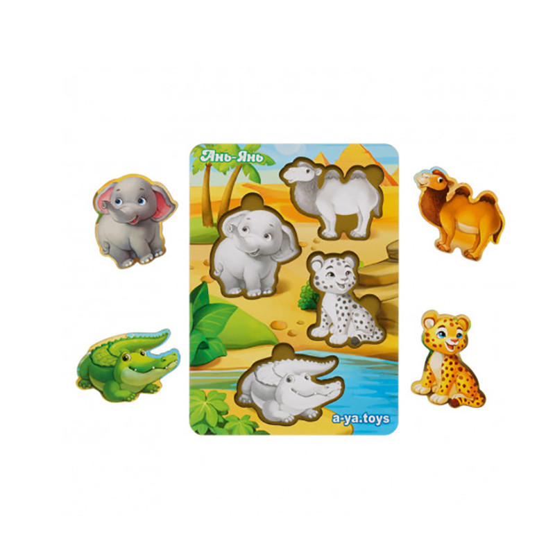 Дерев'яний пазл-вкладиш "Тварини Африки-2" Ubumblebees (ПСФ060) PSF060 фон із підказкою