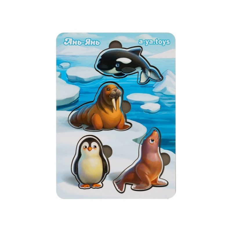 Дерев'яний пазл-вкладиш "Тварини Арктики та Антарктики" Ubumblebees (ПСФ061) PSF061 фон із підказкою