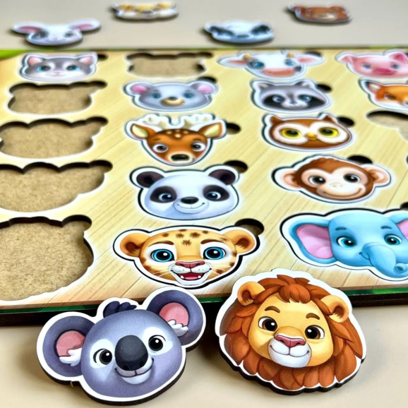 Дерев'яний пазл-сортер "Мордочки" Ubumblebees (ПСФ084) PSF084 мордочки тварин