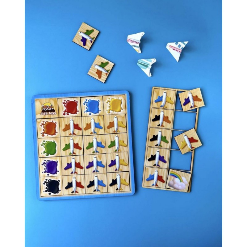 Дерев'яний пазл-сортер "Літаки" Ubumblebees (ПСФ105) PSF105 вивчення кольорів