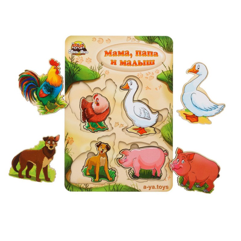 Дерев'яний пазл-вкладиш "Сім'я-свійські тварини-2" Ubumblebees (ПСФ003) PSF003 більше-менше