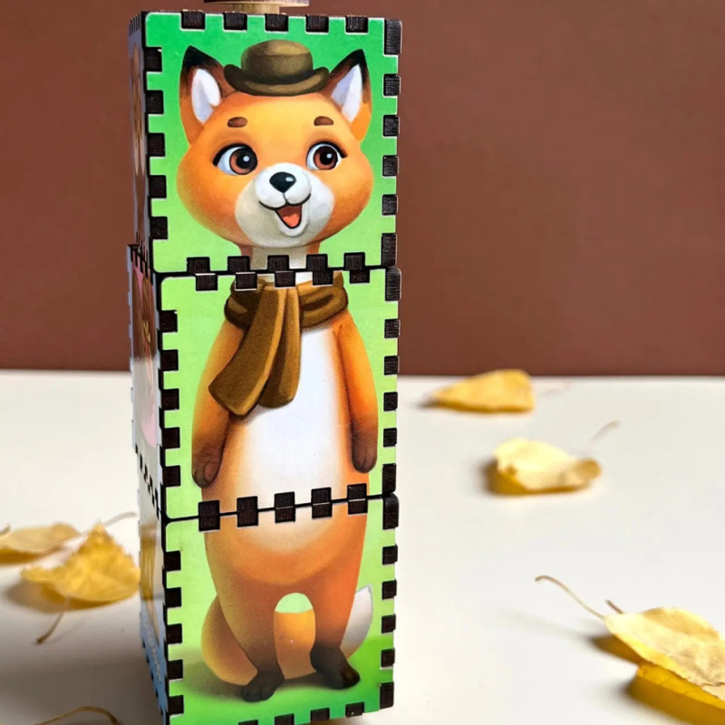 Дерев'яні кубики "Звірі" Ubumblebees (ПСД180) PSD180 обертаються