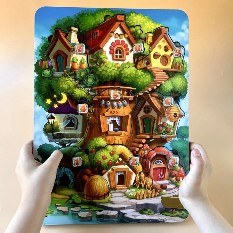 Дерев'яний пазл-вкладиш "Де чий будиночок на дереві?" Ubumblebees (ПСД172) PSD172 тришаровий