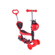 Детский самокат с родительской ручкой Bambi SC20139 PU колеса со светом Красный