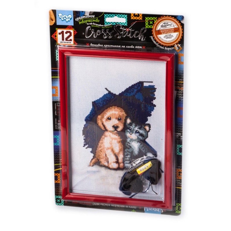 Набір для вишивання хрестиком на канві "Друзі під парасолькою" VKB-01-15, 12 кольорів ниток